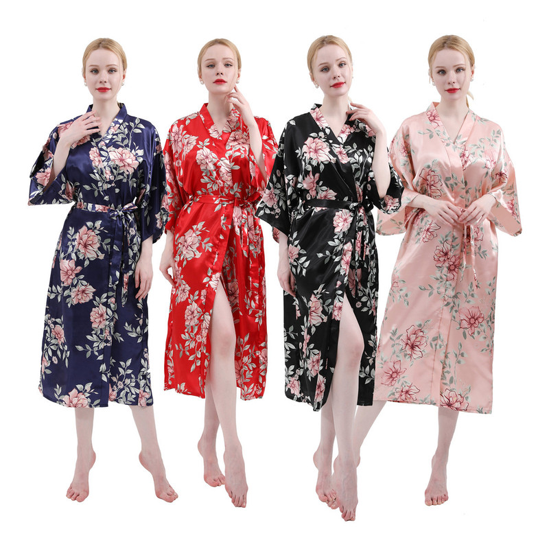 New spring and autumn long imitation silk sexy women's home robe summer cute Korean style silk bridal dressing gown home