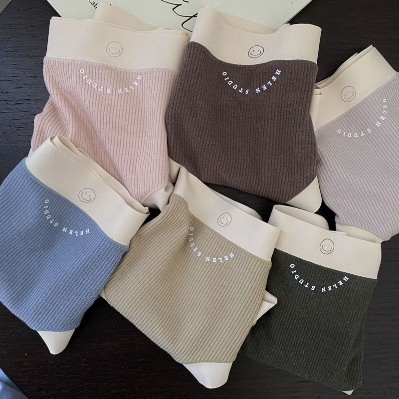 8260 retro oil painting style autumn and winter new color ribbed brushed smiley mid-waist bag hip women's underwear mugwort antibacterial and warm