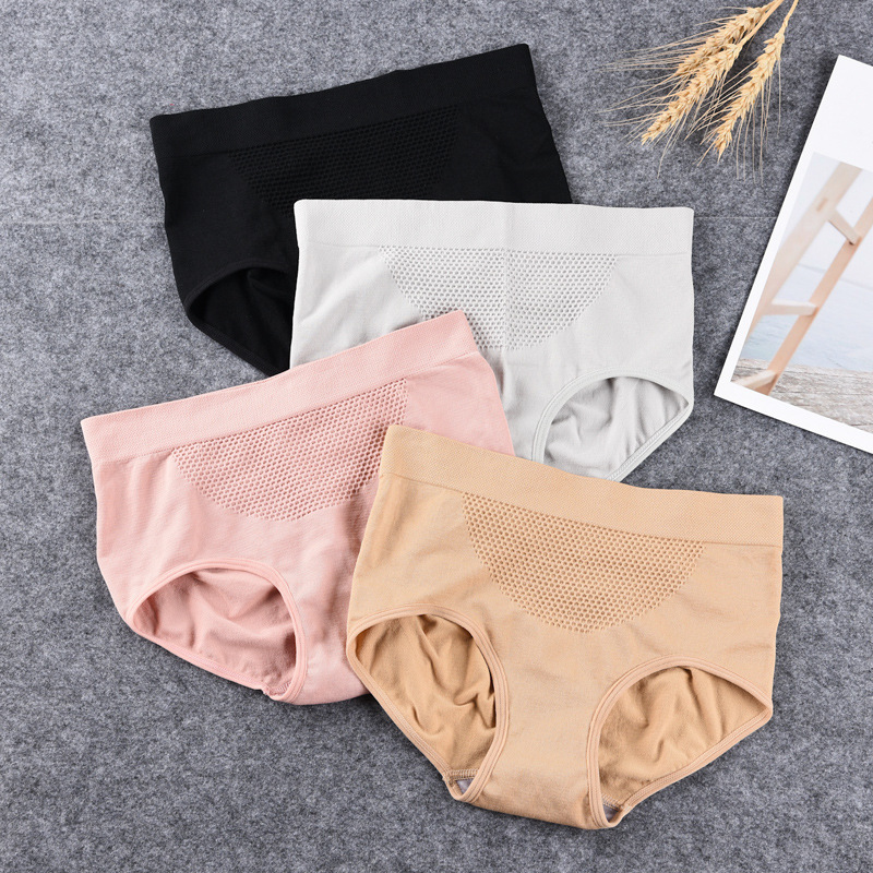 Individually packaged breathable seamless mid-waist women's briefs honeycomb cotton crotch tummy control underwear