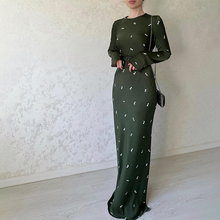 Amazon Europe and America 2023 new autumn fashionable temperament long-sleeved slim ruffled A-line dress long skirt