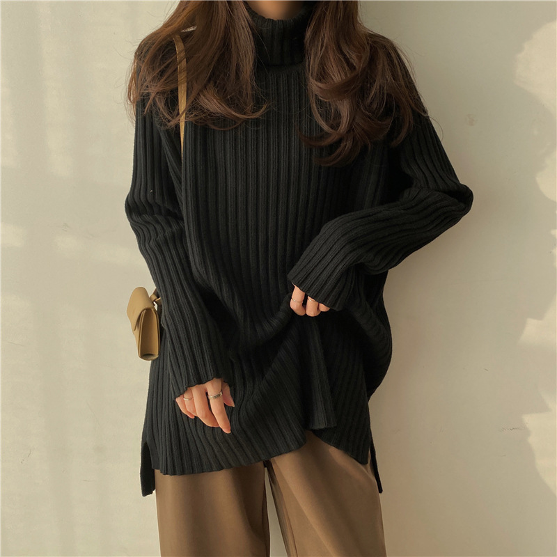2023 new autumn and winter Japanese retro lazy style turtleneck sweater jacket thickened inner long-sleeved knitted bottoming shirt