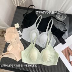 New quick-drying ice silk thin rabbit ears soft support jelly strip seamless underwear ice skin crystal cup bra