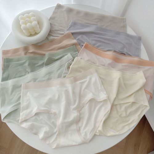 N8348 Ice Feel Cotton Seamless Soft Cotton Solid Color Soft Nude Feel Women's Underwear Briefs Seamless Simple Four Seasons