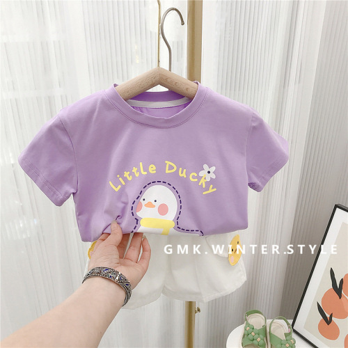 Baby girl cute duck suit T-shirt shorts sports summer style children's style new cartoon two-piece set