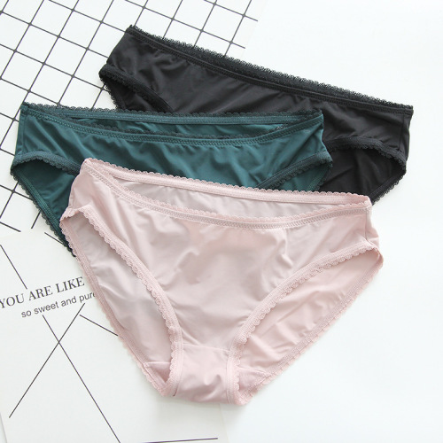 NJ267 new ice silk triangle seamless underwear low waist sexy women's underwear simple European and American