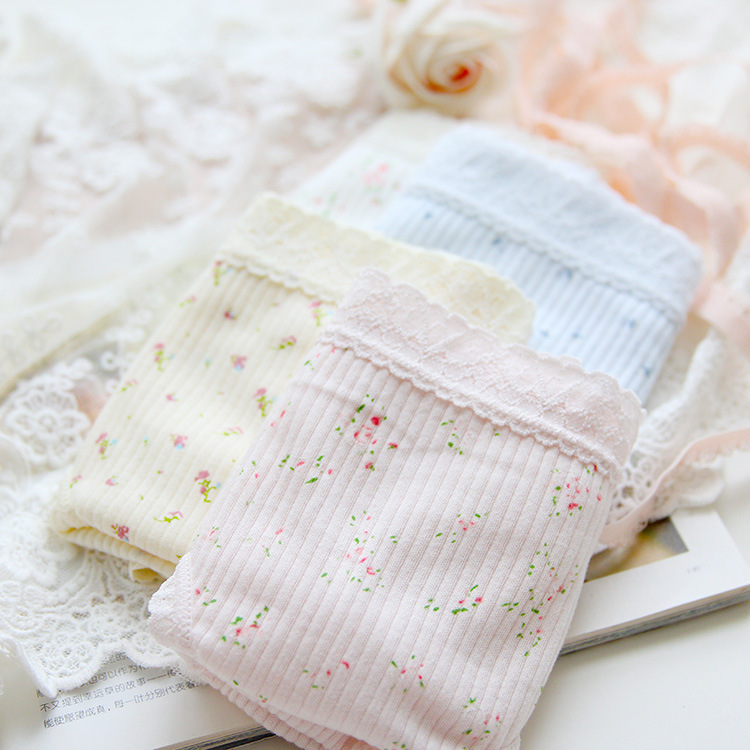 N039 100 cotton mid-waist underwear briefs women's underwear Japanese lace waist large size underwear