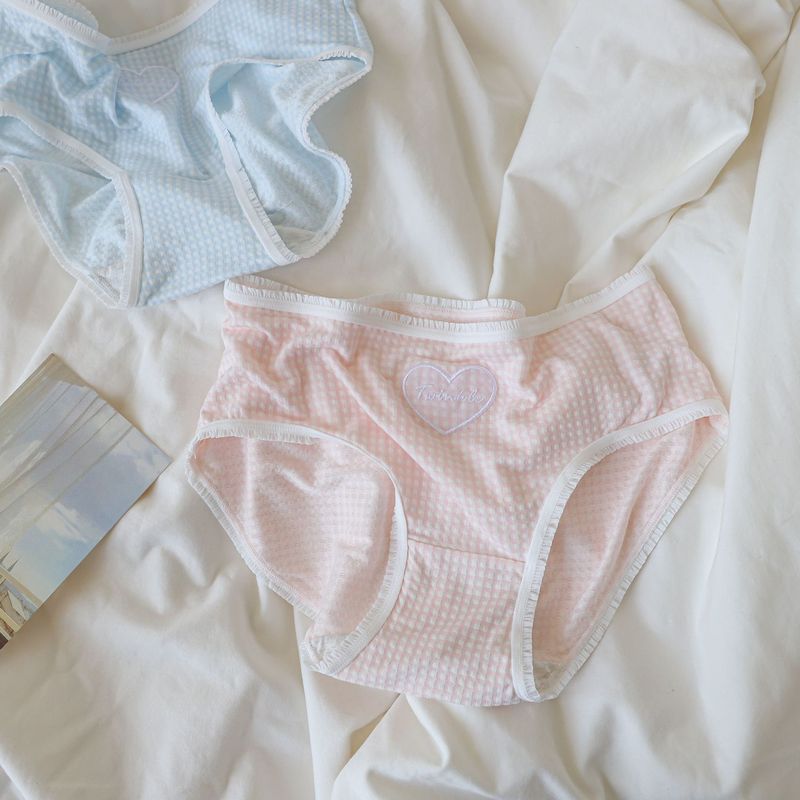 Large size 85-200 pounds fat Mm sweetheart fresh small plaid pleated chiffon edge comfortable underwear cute girl