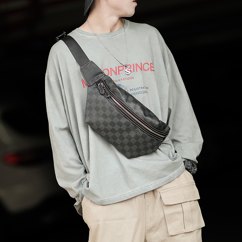 Wholesale and retail new shoulder bag, waist bag, European and American trendy plaid waist bag, fashionable and casual crossbody chest bag, trendy small bag for men and women