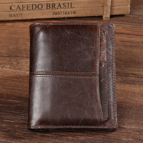 Foreign trade supply men's genuine leather wallet retro short wallet oil wax cowhide wallet genuine leather men's bag wallet