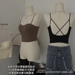 7126 fixed cup seamless glossy vest style beautiful back big U open back high elastic adjustable spaghetti straps women's underwear