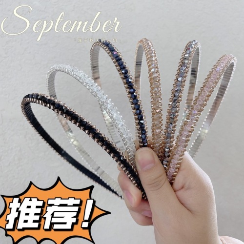 Korean style crystal headband, rhinestone summer simple color steel ring thin edge headband pressed hair headband hair hole hair bundle