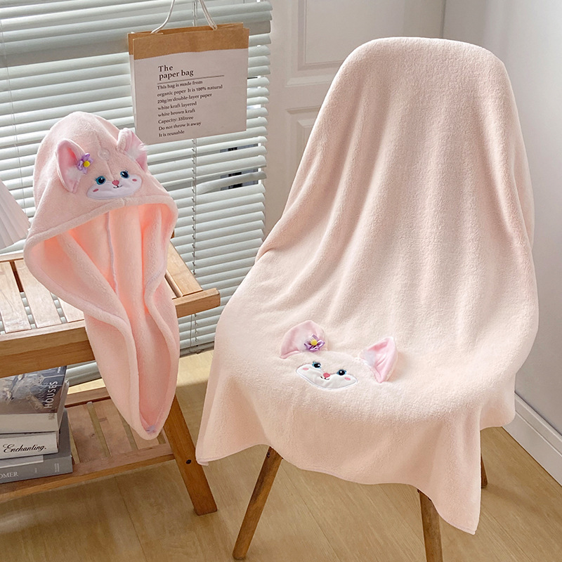 Cartoon Bell Fox Coral Velvet Bath Towel Micron Gauze Thickened Bath Towel for Adult Women Absorbent Towel