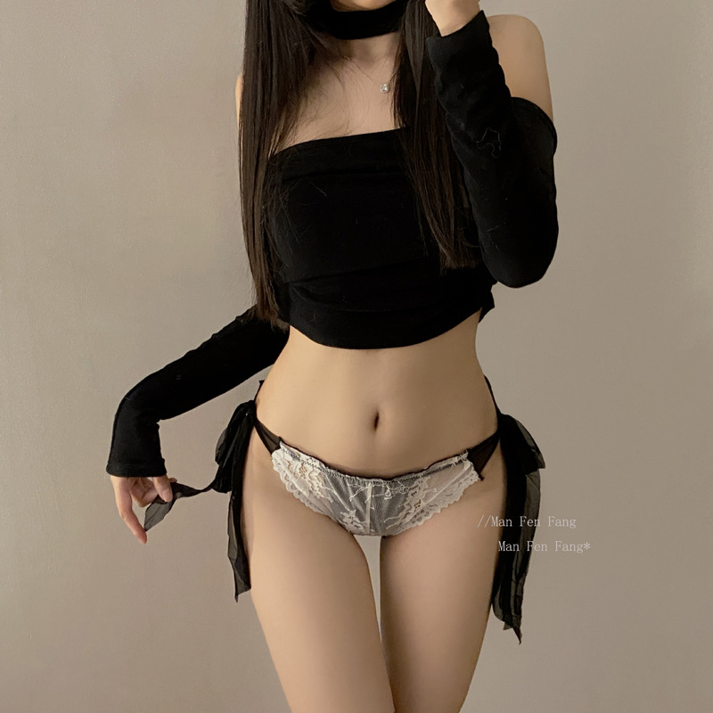 Young maid*Japanese heart-stealing loli sexy lace panties women's low-waist seamless lace-up mesh briefs