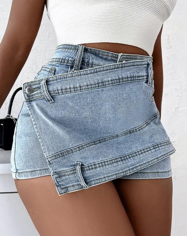 Plus size women's a-line high-waisted irregular wide-leg pants women's summer Korean style slim denim skirt pants shorts trendy ins
