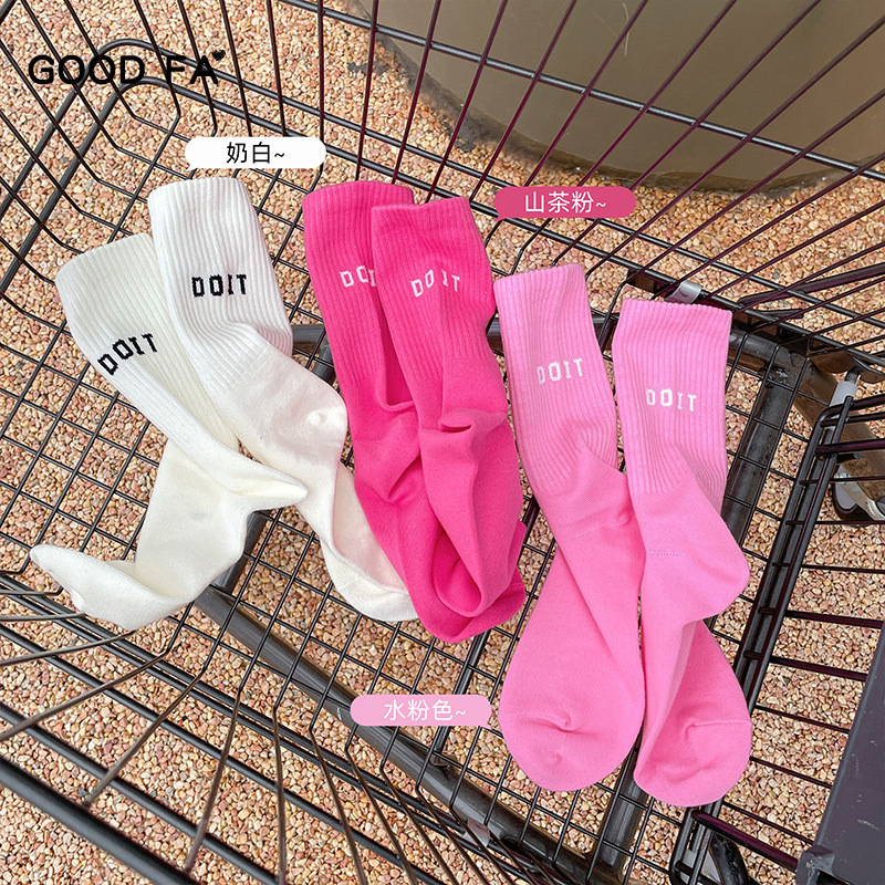 GOOD FA spring and summer fashionable colorful casual sports socks neutral mid-calf socks basic women's socks hand-sewn