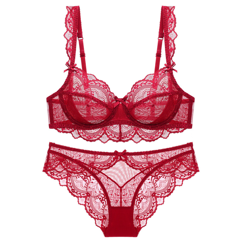 Cross-border Pure Desire Bra Sexy Lace Underwear Set Big Breast Ladies Thin Push-Up Bra Panties Set