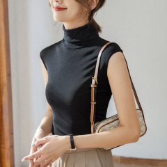 High-neck mesh sleeveless vest bottoming shirt for women, slim-fitting autumn and winter versatile style stacked collar top