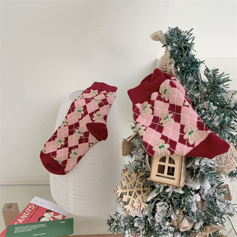 Autumn and winter creative Santa Claus red mid-calf socks Snowman holiday gift Elk ladies New Year cotton socks