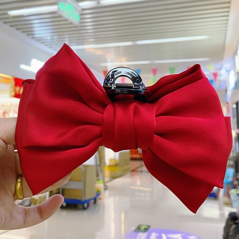 Korean version of the new satin black bow hair clip women's back of the head high-end shark clip Internet celebrity temperament hair accessories