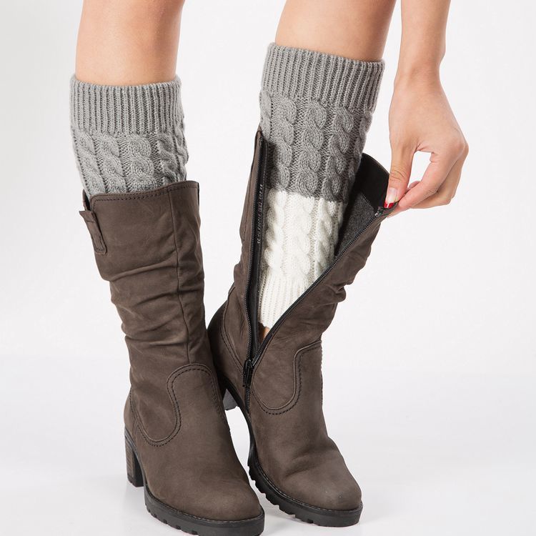 MX pair of contrasting two-color boot covers, knitted foot warmers, woolen leg warmers, color combination 8-character twist socks