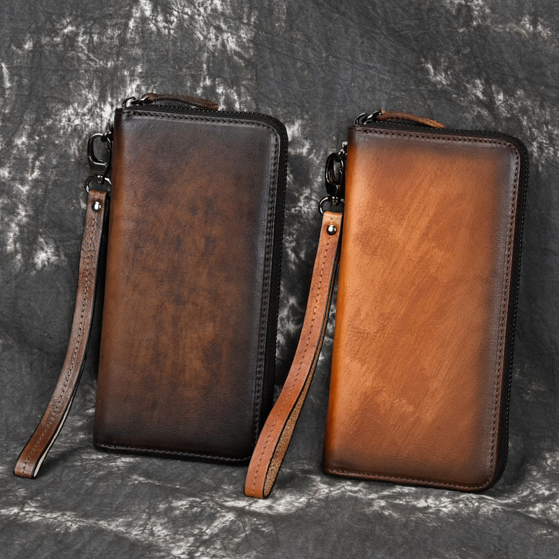 Tree paste leather business retro men's wallet European and American leather hand-rubbed multi-card slot clutch bag casual leather wallet