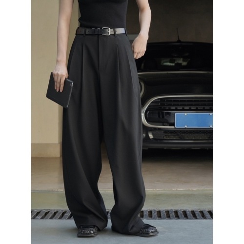 Louvre early autumn new Korean style old money style commuting high waist wide leg trousers loose silhouette texture casual trousers for women