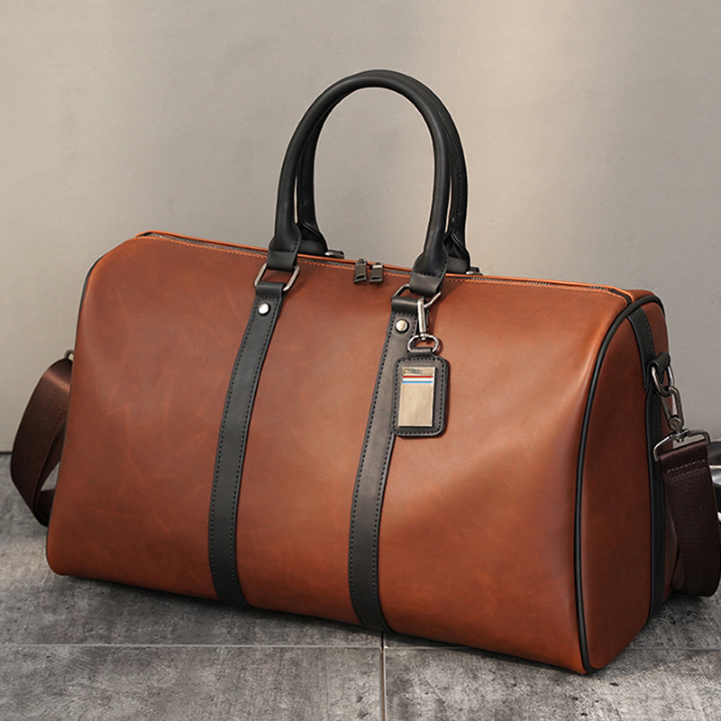 Wholesale large-capacity men's horizontal travel bag, short-distance luggage bag, trendy men's retro fitness bag, shoulder bag