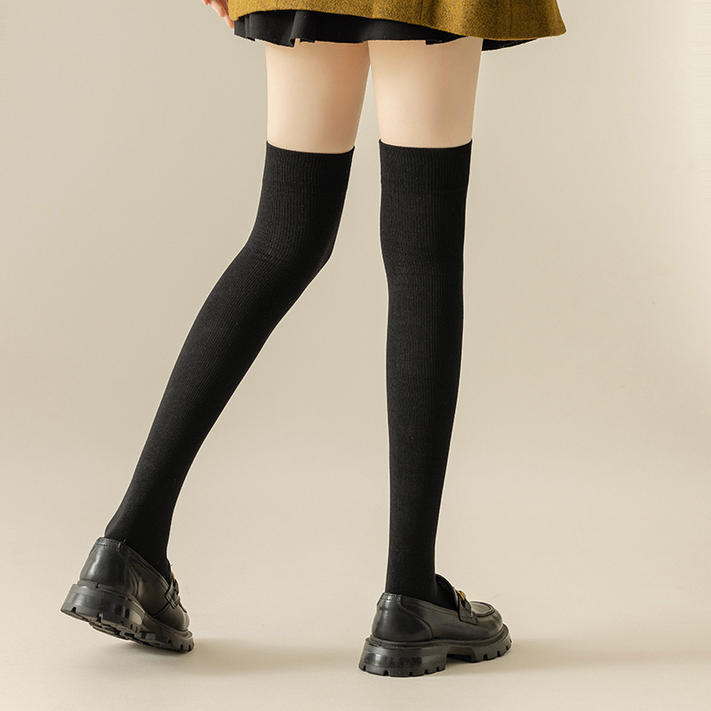 Segmented pressure over-the-knee socks for women in autumn and winter slimming cotton boneless seam high socks jk solid color college style thigh socks