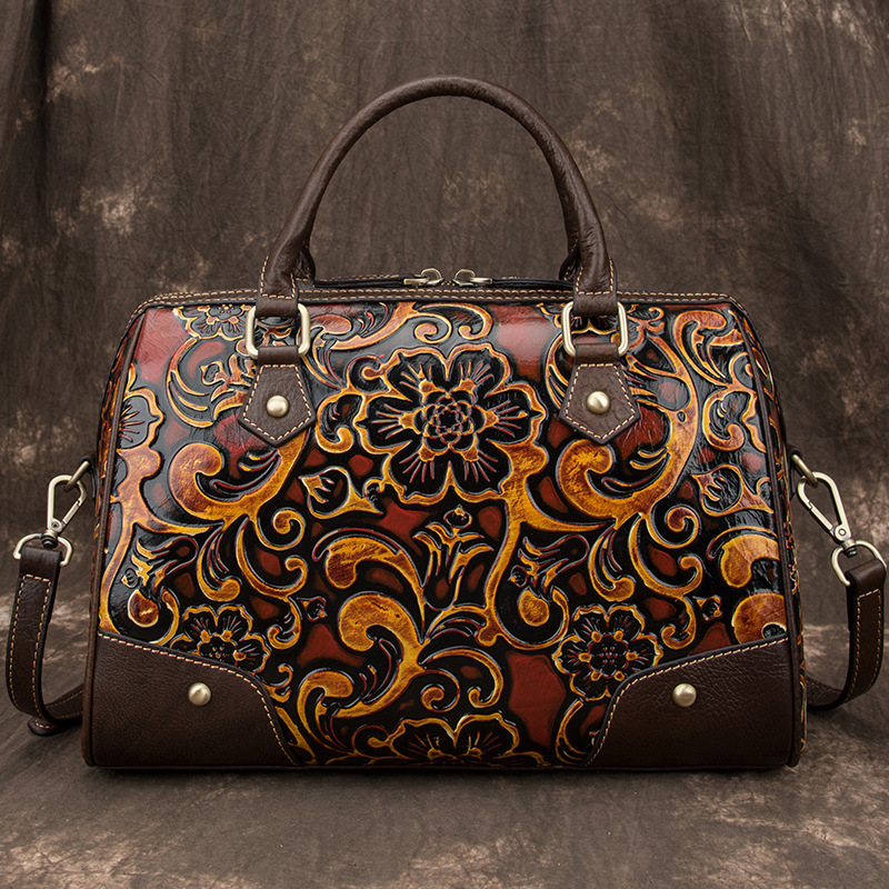 New retro bag for women, first-layer cowhide, hand-rubbed genuine leather handbag, large-capacity European and American pillow bag