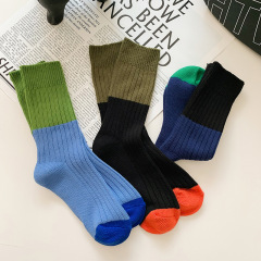 Autumn and winter new socks for men Japanese style thick thread double needle color matching ins trendy fashion sports cotton mid-calf socks for men