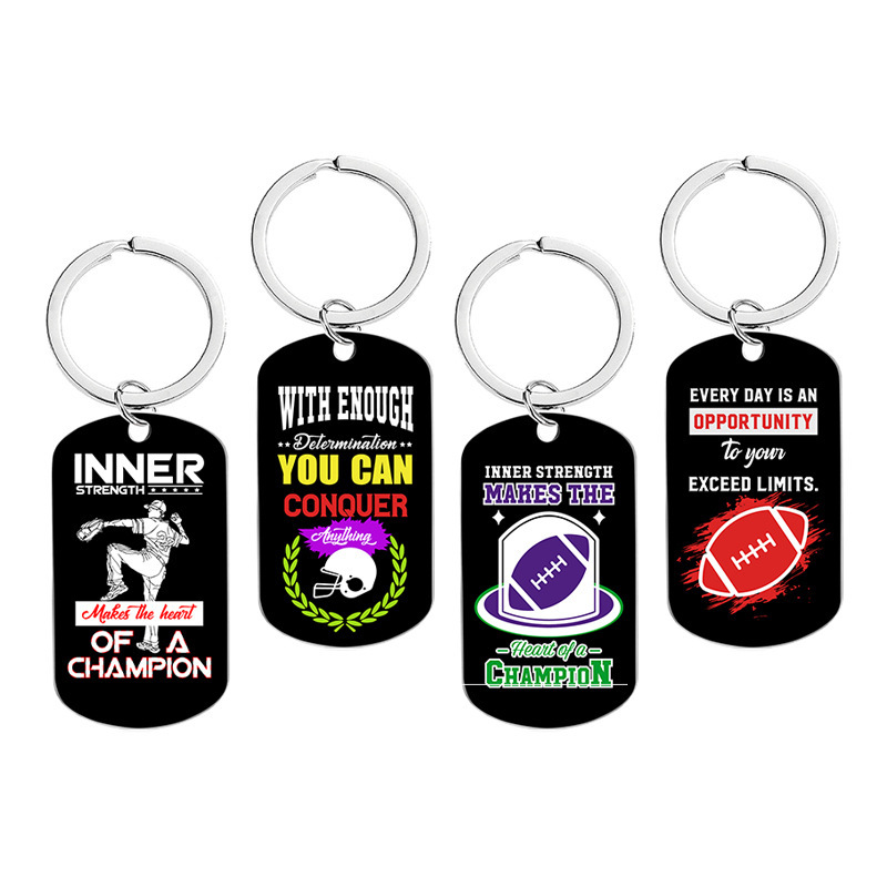 European and American cross-border color printed rugby sports inspirational gifts for team friends, family and colleagues metal keychains