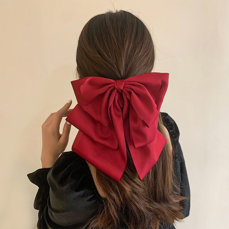 French gentle temperament satin oversized bow ribbon hairpin women's back head grabber hairpin headdress clip