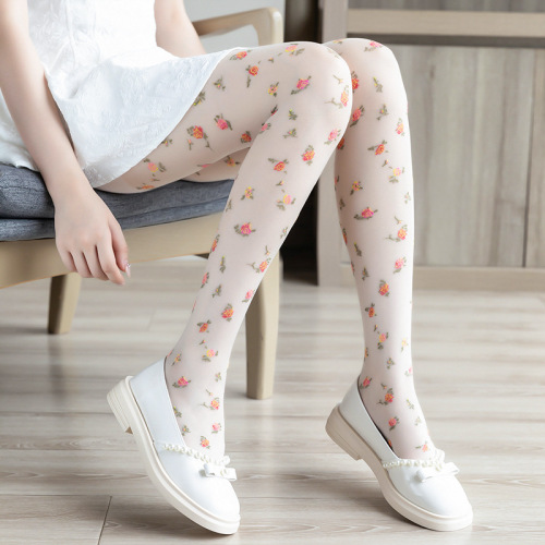 Red floral pantyhose Lolita flower forest girl fairy fresh floral sweet silk socks for women