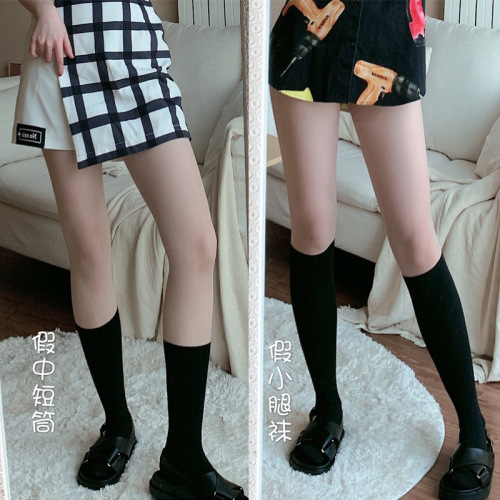 Fake calf can be cut and spliced ​​stockings black fake mid-short fake over-the-knee anti-snagging silk JK bottom splicing pantyhose