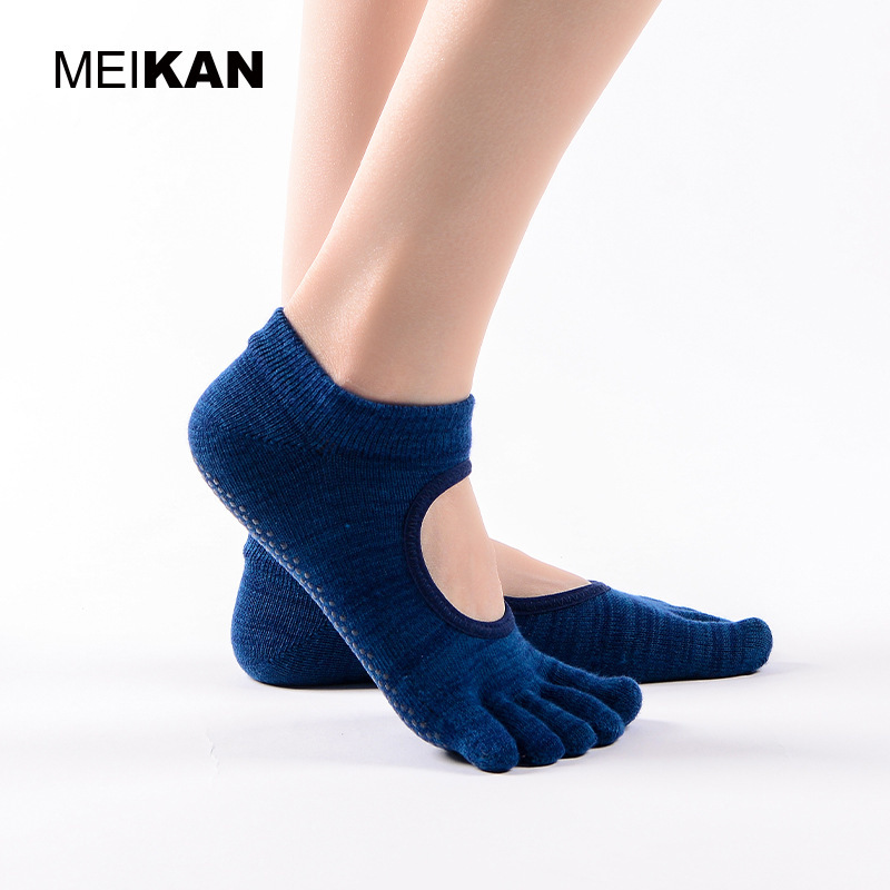 meikan beautiful women's full toe backless yoga socks five-finger separated non-slip cutout socks