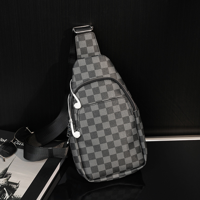 New Trendy Fashion Plaid Chest Bag Simple Men's Bag Korean Style Chest Bag Street Shoulder Bag Cycling Crossbody Bag