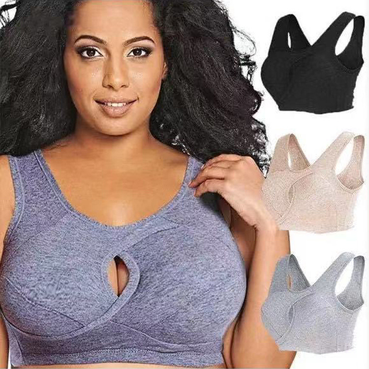 European and American cross-border wire-free sports bra, pure cotton, breast-retracting, seamless, beautiful back, large size bra and vest for women