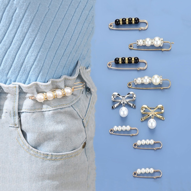 Anti-exposure brooch, girl's waist-shrinking artifact, skirt pearl buckle, clothing pin, pants waist-shrinking pin, silk scarf pin