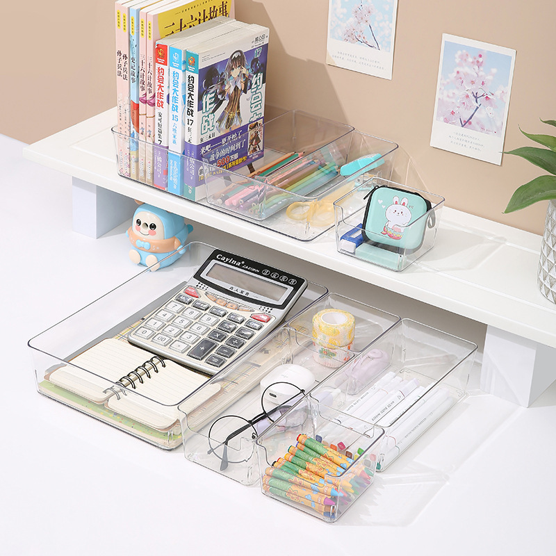 ZT2219 Desktop storage box separated kitchen tableware stationery organizing box transparent plastic desktop storage box