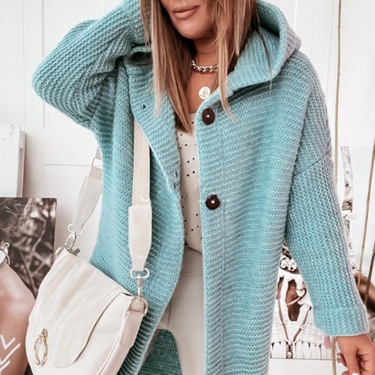 2023 new hooded sweater hood collar temperament commuting loose cardigan women's sweater plus size women's clothing cross-border manufacturer