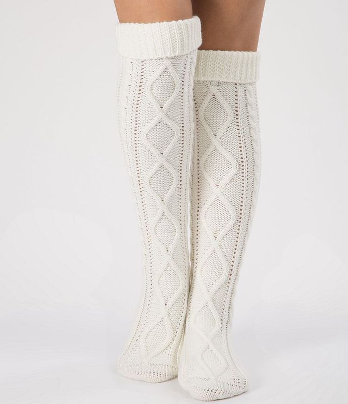 Autumn and winter new style piles of lace rompers, woolen leg covers, foot-stepping knitted over-the-knee Christmas diamond-shaped floor socks