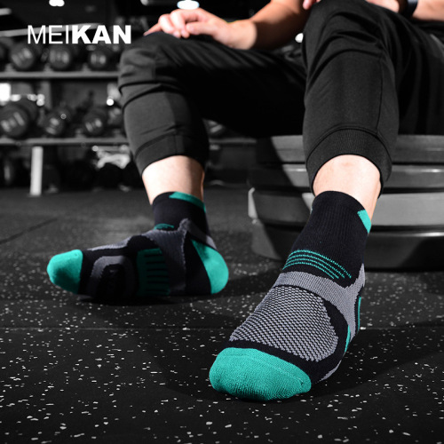 meikan breathable sweat-absorbent sports cotton socks autumn and winter warm terry bottom mid-calf men's socks color matching micro-pressure running socks