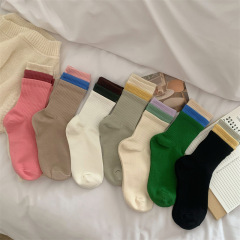 Dongdaemun, South Korea, color-blocked mid-calf socks for women, ins-style versatile candy-colored socks for women, Morandi-colored trendy socks