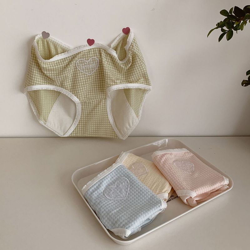 N8076 leak-proof plaid menstrual pants fresh and soft waxy aunt panties cute girl menstrual pants girl briefs