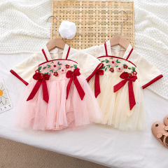 Baby summer clothes, Chinese style baggy clothes, western style baby girl, princess Hanfu, newborn harem, butterfly mesh, Tang suit