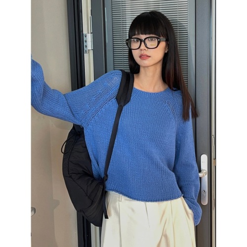 Louvre Early Autumn New Korean Style Lazy Bright Color Comfortable Round Neck Pullover Thick Knit Sweater Loose Knitted Top for Women