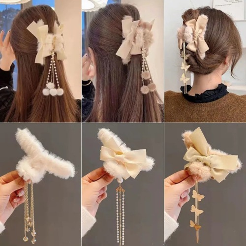 Autumn and winter plush tassel gripper new style hair claw on the back of the head, how big is the hair volume, bow tie gripper, plush shark clip