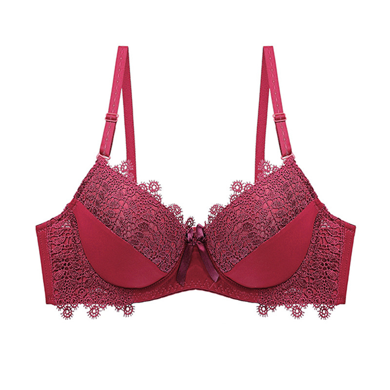 Factory direct selling solid color lace thin cup bra European and American AB cup sexy push up cross underwear Amazon wish