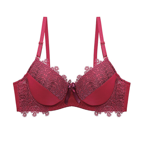 Factory direct selling solid color lace thin cup bra European and American AB cup sexy push up cross underwear Amazon wish