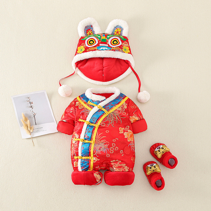 Baby autumn and winter suit, thickened full-month baby girl's winter clothing, outing hugger, men's New Year's greetings clothes, New Year's clothing two-piece set